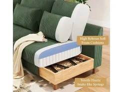 Canapé de esquina reversible en terciopelo acanalado - 2 plazas + méridienne - Verde - 256 x 160 x 88 cm