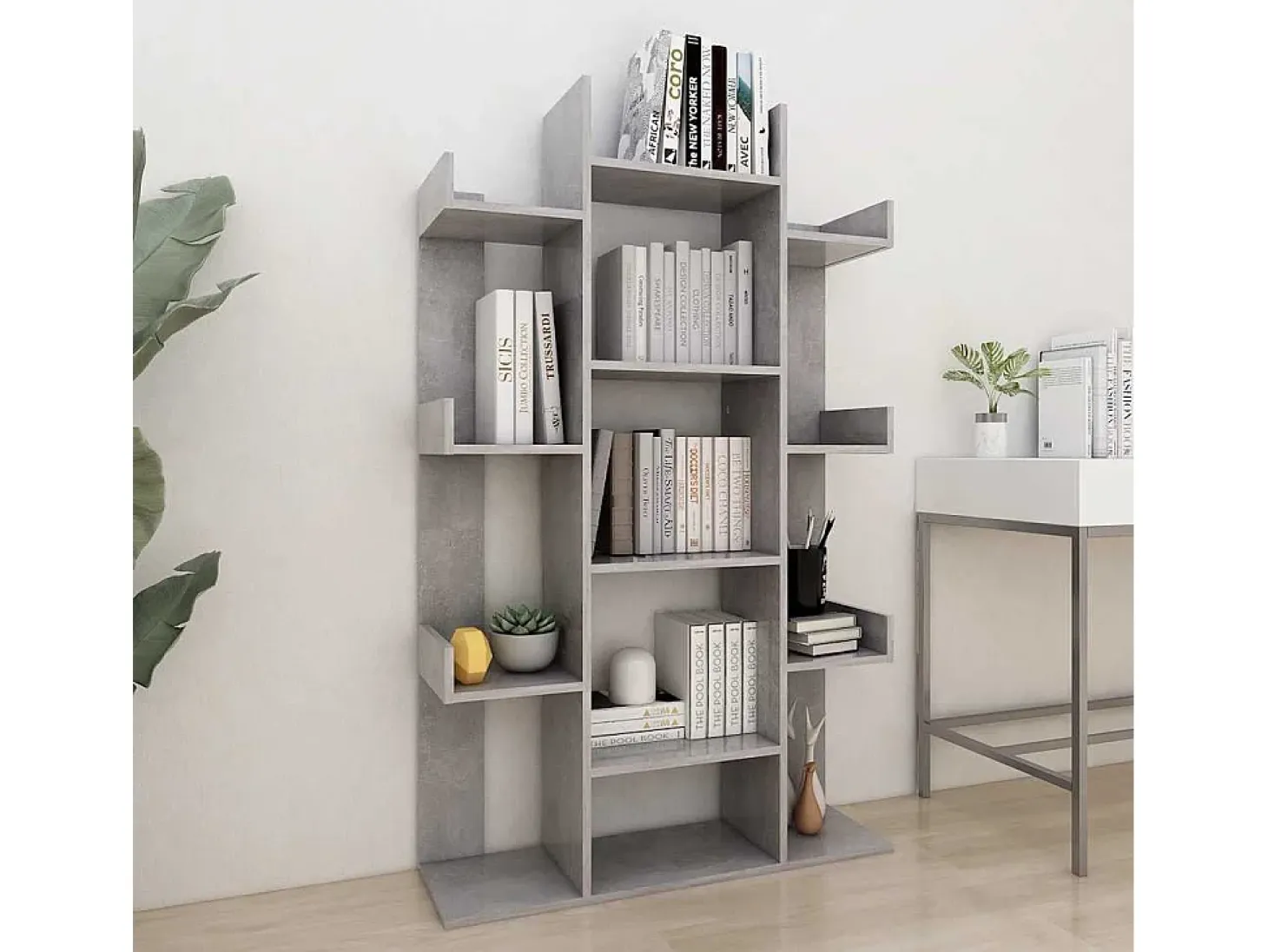 Candler Librería de madera contrachapada gris hormigón 86x25,5x140 cm