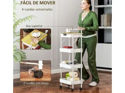 Carrito auxiliar Thila Homcom 3 estantes con cajón blanco 117,5x45x29,5 cm