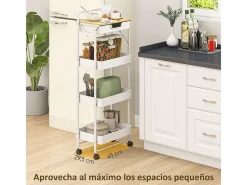 Carrito auxiliar Thila Homcom 3 estantes con cajón blanco 117,5x45x29,5 cm