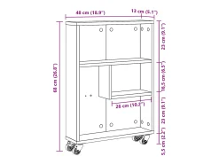 Carrito de almacenaje estrecho madera envejecida 48x13x68 cm