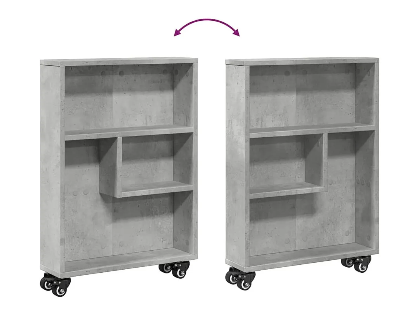 Carrito de almacenaje estrecho madera gris hormigón 48x13x68 cm