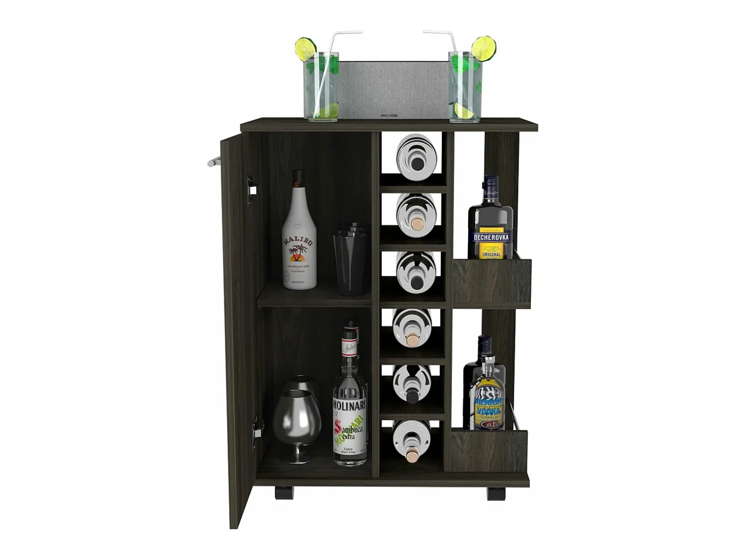 Carrito de Bar con botellero y ruedas , 82.09 cm X 59.99 cm X 37.49 cm , Carbón