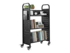 Carrito para Libros SucceBuy, Capacidad de Carga 150 kg, 77 x 38 x 122 cm, Estante de Almacenamiento de Libros de Una Cara en V, para Salón, Oficina, Escuela