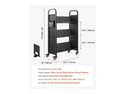 Carrito para Libros SucceBuy, Capacidad de Carga 150 kg, 77 x 38 x 122 cm, Estante de Almacenamiento de Libros de Una Cara en V, para Salón, Oficina, Escuela