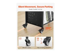 Carrito para Libros SucceBuy, Capacidad de Carga 150 kg, 97x51,5x122,5 cm, Estante de Almacenamiento de Libros de Doble Cara en W con Ruedas con Doble Freno, Negro