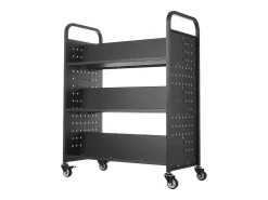 Carrito para Libros SucceBuy, Capacidad de Carga 150 kg, 97x51,5x122,5 cm, Estante de Almacenamiento de Libros de Doble Cara en W con Ruedas con Doble Freno, Negro