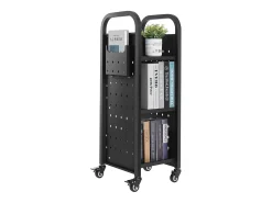Carrito para Libros SucceBuy, Capacidad de Carga 100 kg, Carrito de Biblioteca, 32 x 35 x 93,5 cm, Estante de Almacenamiento de Libros de Una Cara en L, Negro