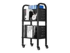 Carrito para Libros SucceBuy, Capacidad de Carga 70 kg, Carrito de Biblioteca, 45 x 33 x 88 cm, Estante de Almacenamiento de Libros de Doble Cara en L, Negro