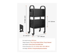 Carrito para Libros SucceBuy, Capacidad de Carga 70 kg, Carrito de Biblioteca, 45 x 33 x 88 cm, Estante de Almacenamiento de Libros de Doble Cara en L, Negro