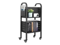 Carrito para Libros SucceBuy, Capacidad de Carga 70 kg, Carrito de Biblioteca, 45 x 33 x 88 cm, Estante de Almacenamiento de Libros de Doble Cara en L, Negro