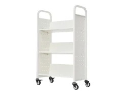 Carrito para Libros SucceBuy, Capacidad de Carga 150 kg, Carrito de Biblioteca, 77 x 38 x 122 cm, Estante de Almacenamiento de Libros de Una Cara en V, Blanco