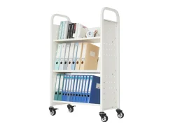 Carrito para Libros SucceBuy, Capacidad de Carga 150 kg, Carrito de Biblioteca, 77 x 38 x 122 cm, Estante de Almacenamiento de Libros de Una Cara en V, Blanco