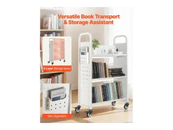 Carrito para Libros SucceBuy, Capacidad de Carga 150 kg, Carrito de Biblioteca, 77 x 38 x 122 cm, Estante de Almacenamiento de Libros de Una Cara en V, Blanco