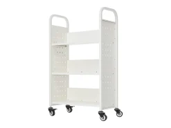 Carrito para Libros SucceBuy, Capacidad de Carga 150 kg, Carrito de Biblioteca, 77 x 38 x 122 cm, Estante de Almacenamiento de Libros de Una Cara en L, Blanco