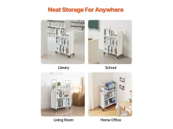 Carrito para Libros SucceBuy, Capacidad de Carga 150 kg, Carrito de Biblioteca, 77 x 38 x 122 cm, Estante de Almacenamiento de Libros de Una Cara en L, Blanco