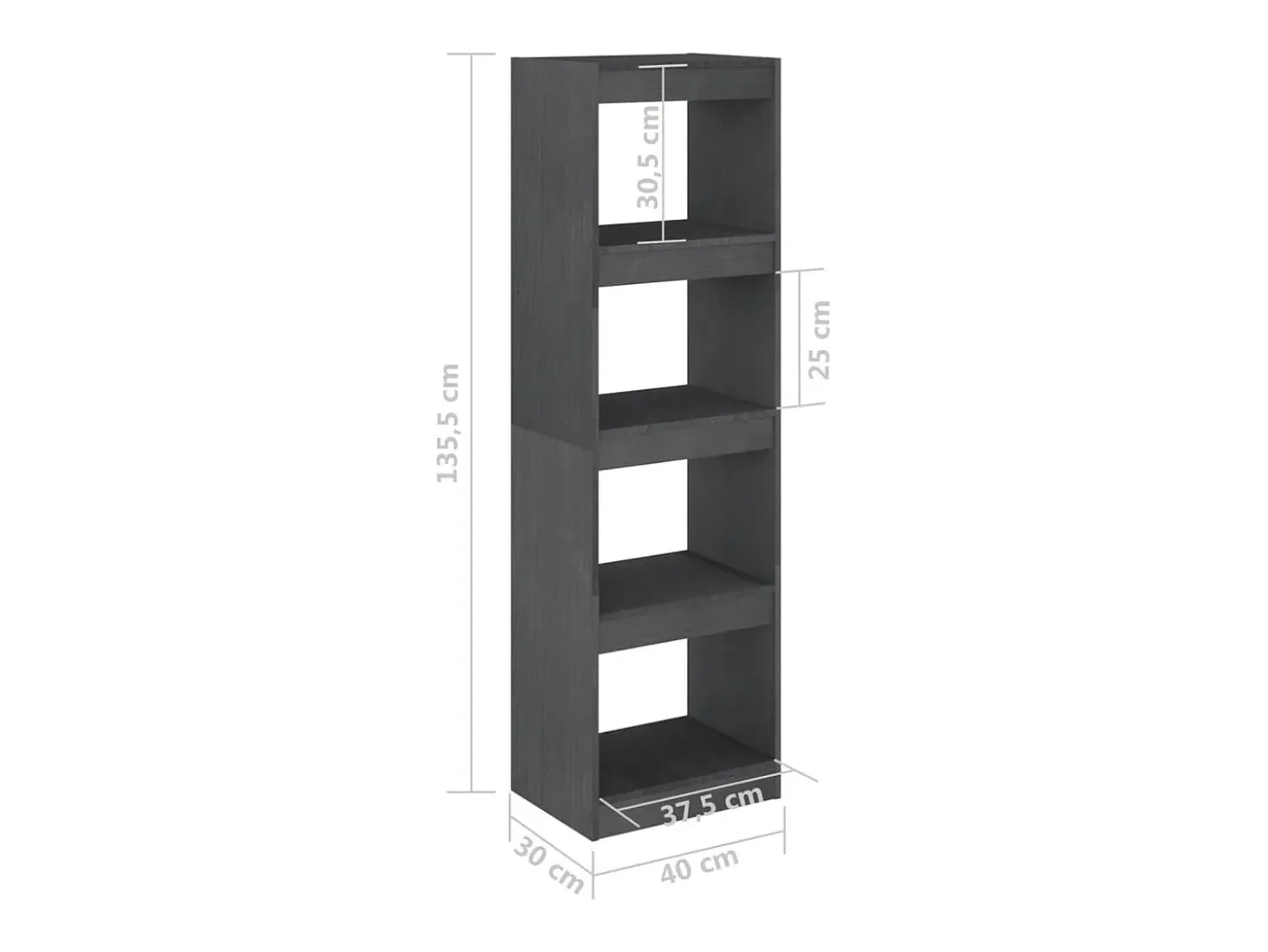 Centerville Estantería/divisor de espacios pino macizo gris 40x30x135,5cm