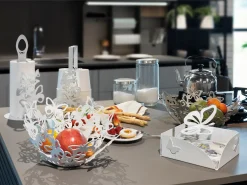 Centro de mesa pequeño Farfalloso Ø31 cm en mármol blanco hierro perforado Diseño moderno con mariposas elegante decoración de mesa Made in Italy