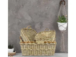 Cesta contenedor rectangular de madera de junco con asas cm 70 x 59 x h 27
