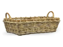 Cesta contenedor rectangular de madera de junco con asas cm 48 x 37 x h 15