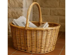 Cesta de almacenamiento de mimbre ovalada con asa tejida Carla Panaro