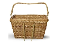 Cesta rectangular de mimbre para bicicleta con asa tejida