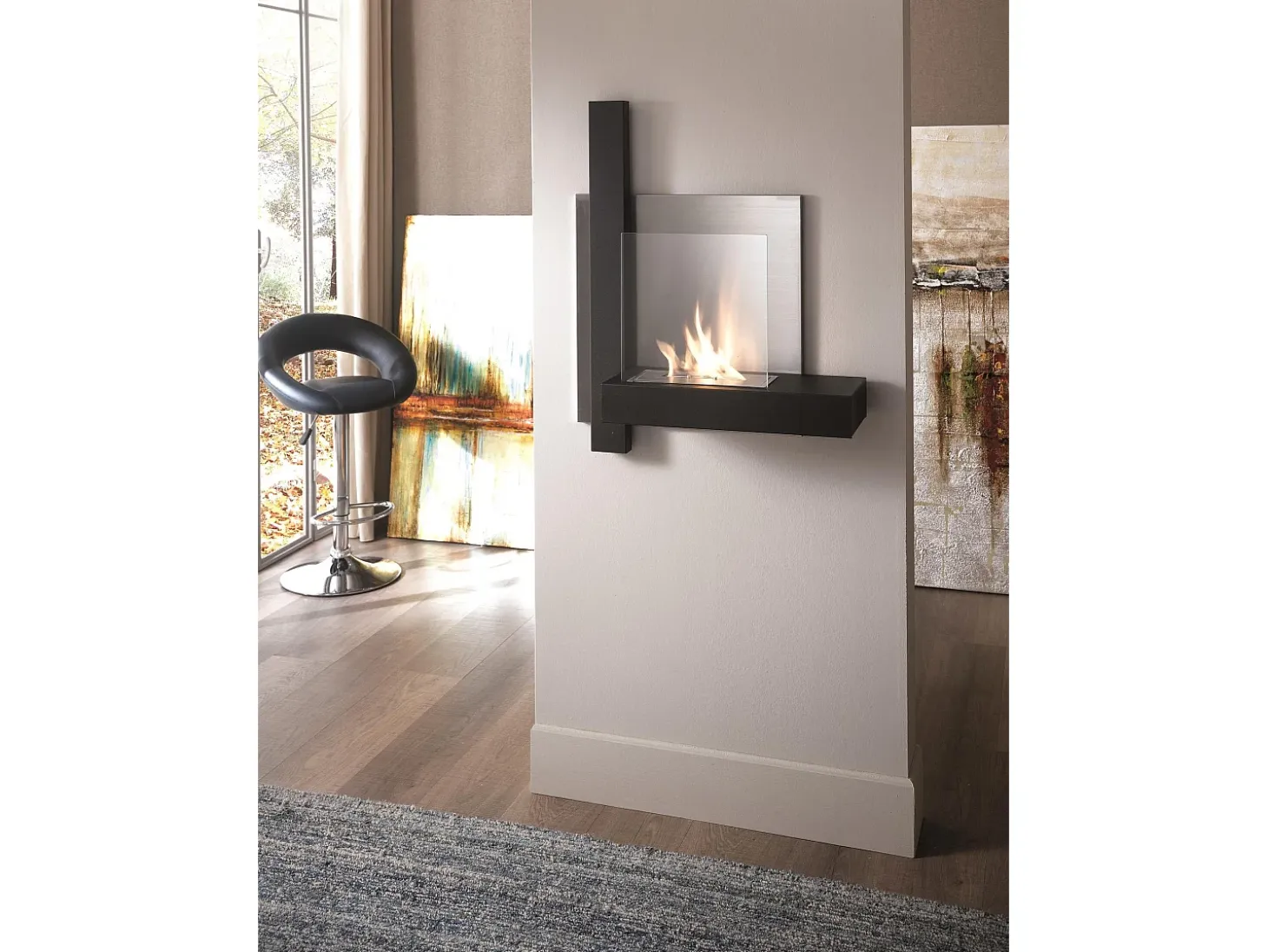 Chasis - Biochimenea de pared de metal negro