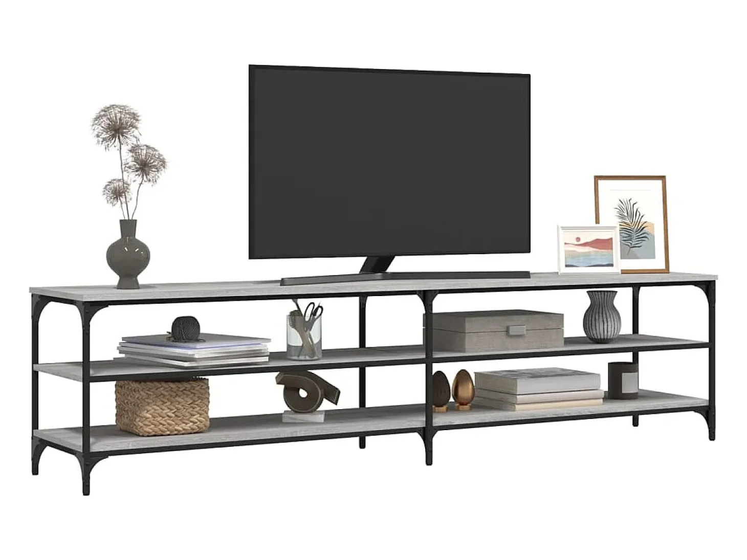 Chiloquin Mueble TV metal y madera contrachapada gris Sonoma 200x30x50 cm