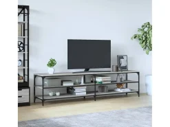 Chiloquin Mueble TV metal y madera contrachapada gris Sonoma 200x30x50 cm