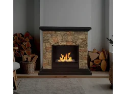 Chimenea de bioetanol Belluno, biochimenea de pie, efecto piedra artificial, L105xP38xH100