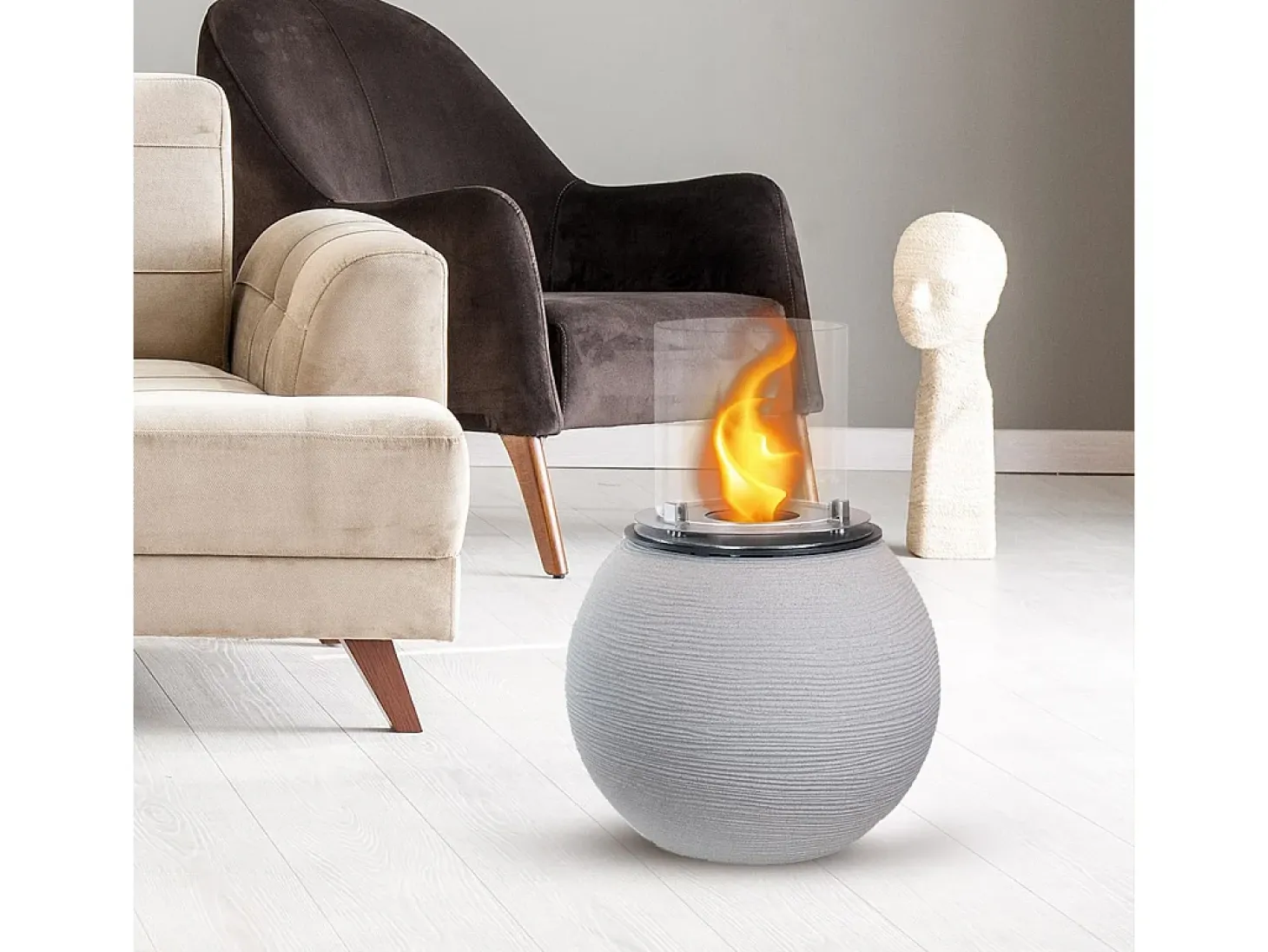 Chimenea de bioetanol, brasero de jardín, de pie, para uso interior y exterior, BOTTICELLI Corda Beige, d.40 x h.54