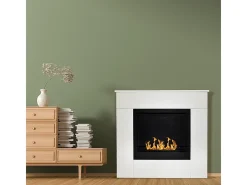 Chimenea de bioetanol de pie Michelangelo de madera blanca, 96 x 36 x 90 h, fabricada en Italia