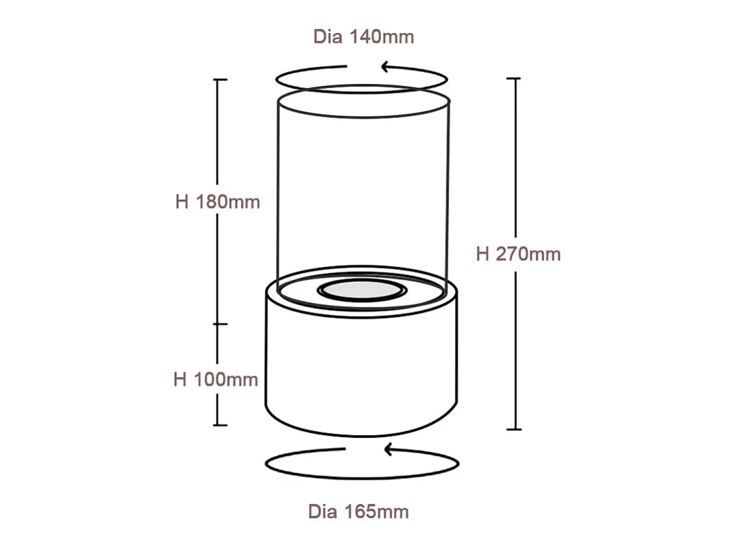 Chimenea de bioetanol de sobremesa Biochimenea MARSIGLIA Plata D16 x H27 interior exterior
