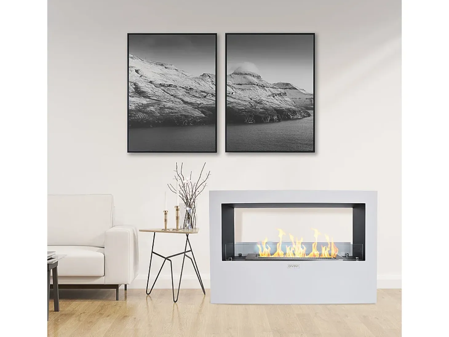Chimenea de bioetanol de pie Giotto S White 100x30x70 para interior/exterior