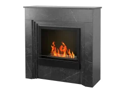 Chimenea de bioetanol de pie BELLINI de madera efecto mármol negro. Fabricada en Italia. L96 x P35 x H96.