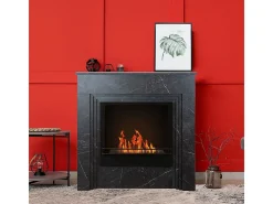 Chimenea de bioetanol de pie BELLINI de madera efecto mármol negro. Fabricada en Italia. L96 x P35 x H96.