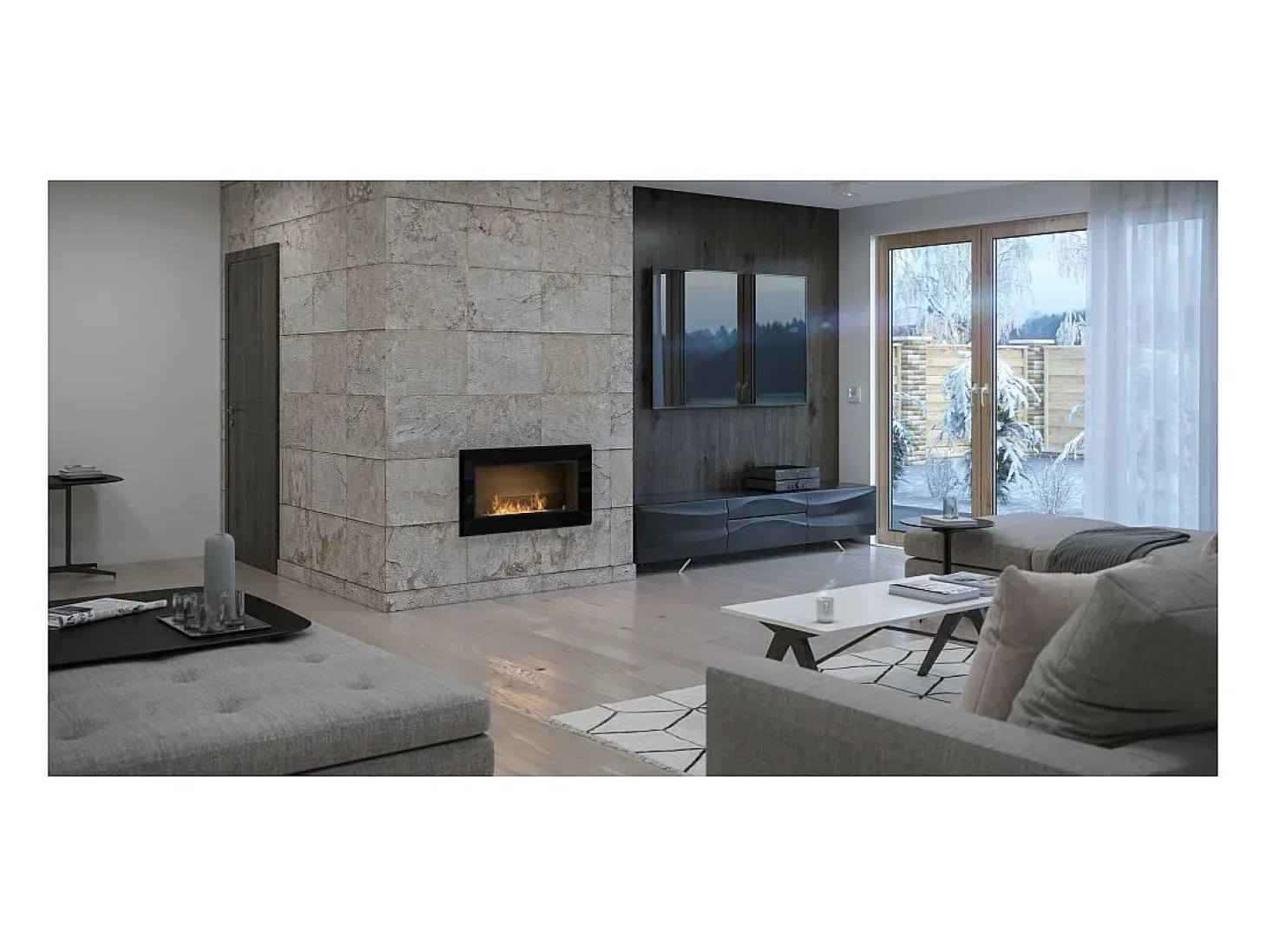 Chimenea de bioetanol empotrada Frame 900 SimpleFire con cristal negro