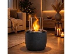 Chimenea de bioetanol RAFFAELLO de hierro fundido gris, brasero de suelo para interior y exterior, d.35 x h.55