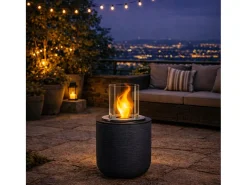 Chimenea de bioetanol RAFFAELLO de hierro fundido gris, brasero de suelo para interior y exterior, d.35 x h.55