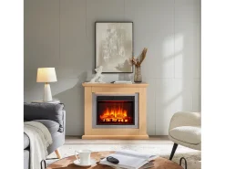 Chimenea eléctrica BALDERIA Charon - Chimenea de pie, 2000 W - Roble claro