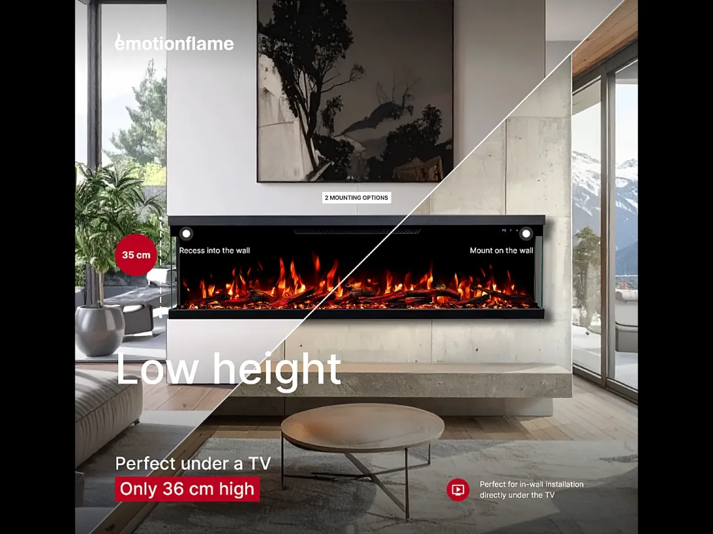 Chimenea eléctrica de 3 caras UNITY 152 - fuego premium, de pared o empotrada - 152x19x36 cm - LED decorativa con calefacción 900/1800W
