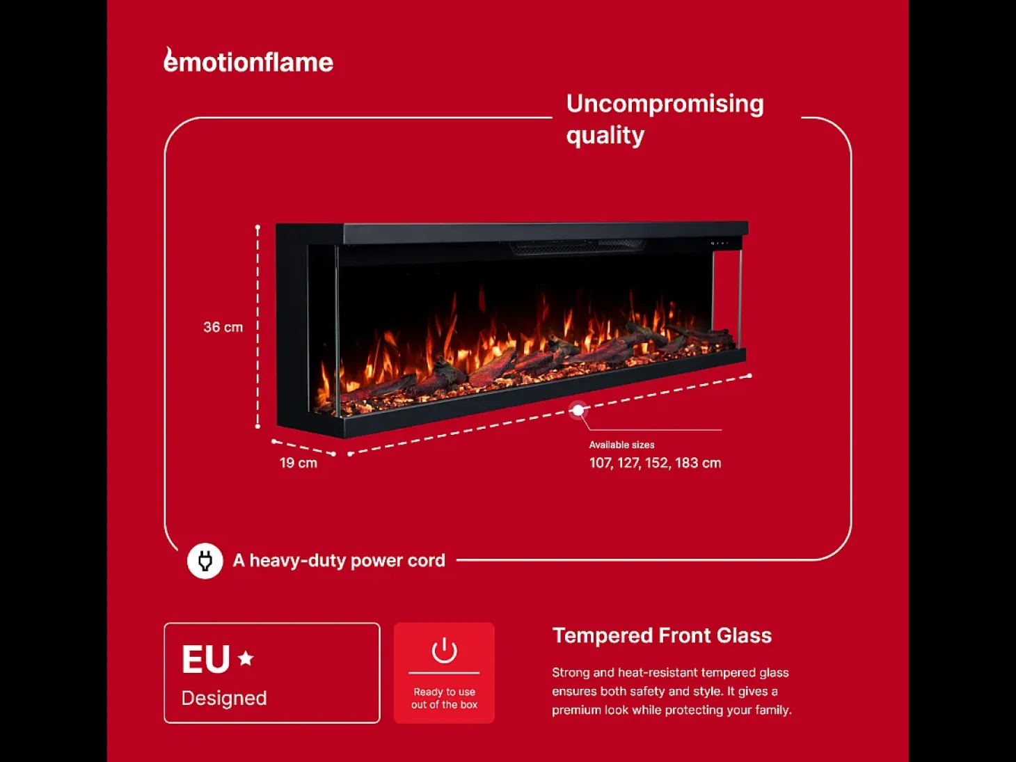 Chimenea eléctrica de 3 caras UNITY 152 - fuego premium, de pared o empotrada - 152x19x36 cm - LED decorativa con calefacción 900/1800W