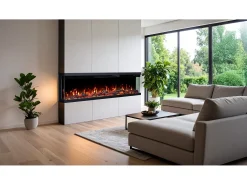 Chimenea eléctrica de 3 caras UNITY 152 - fuego premium, de pared o empotrada - 152x19x36 cm - LED decorativa con calefacción 900/1800W