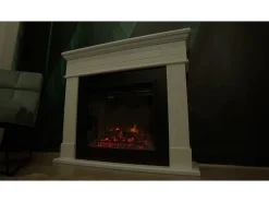 Chimenea eléctrica de esquina de suelo MADISON en madera blanca L126 x P78 x H83