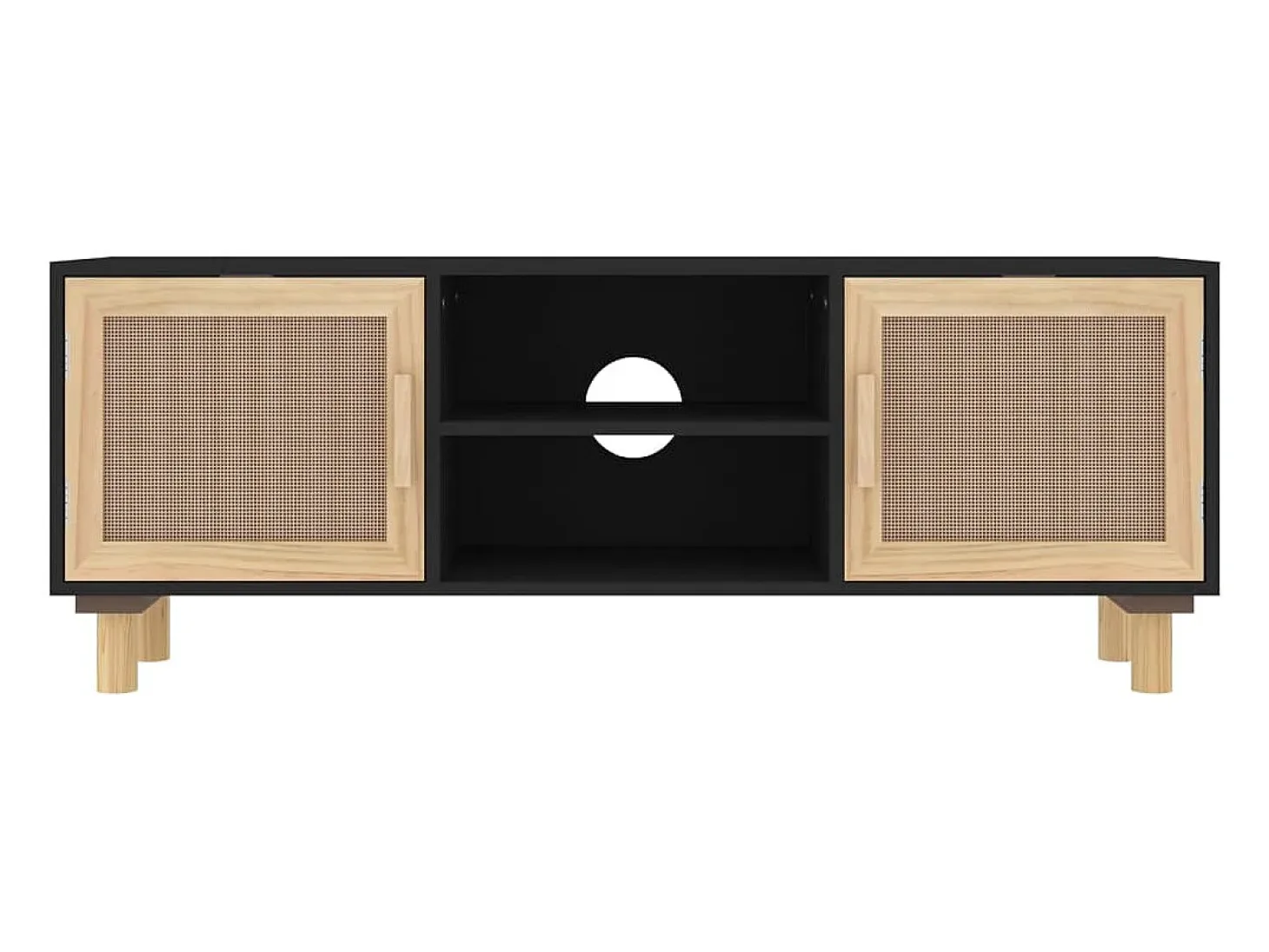 Claudia Mueble para TV madera maciza pino y ratán natural 105x30x40 cm