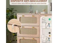 Cómoda de 6 cajones en ratán natural, estilo bohemio, para dormitorio o salón, color madera