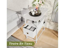 Cómoda estrecha, mesita de noche con función de carga y tira de luz, mesa auxiliar con cajones, 30 x 60 x 62 cm, color blanco