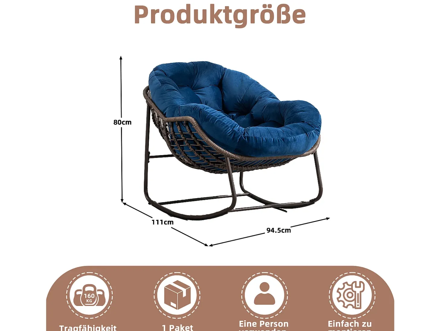 Cocon - Mecedora de ratán - Estructura de acero con cojín suave - Para uso en interiores y exteriores