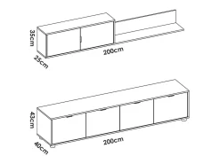 Composición de salón Lima mueble bajo + módulo superior blanco/natural 200 cm
