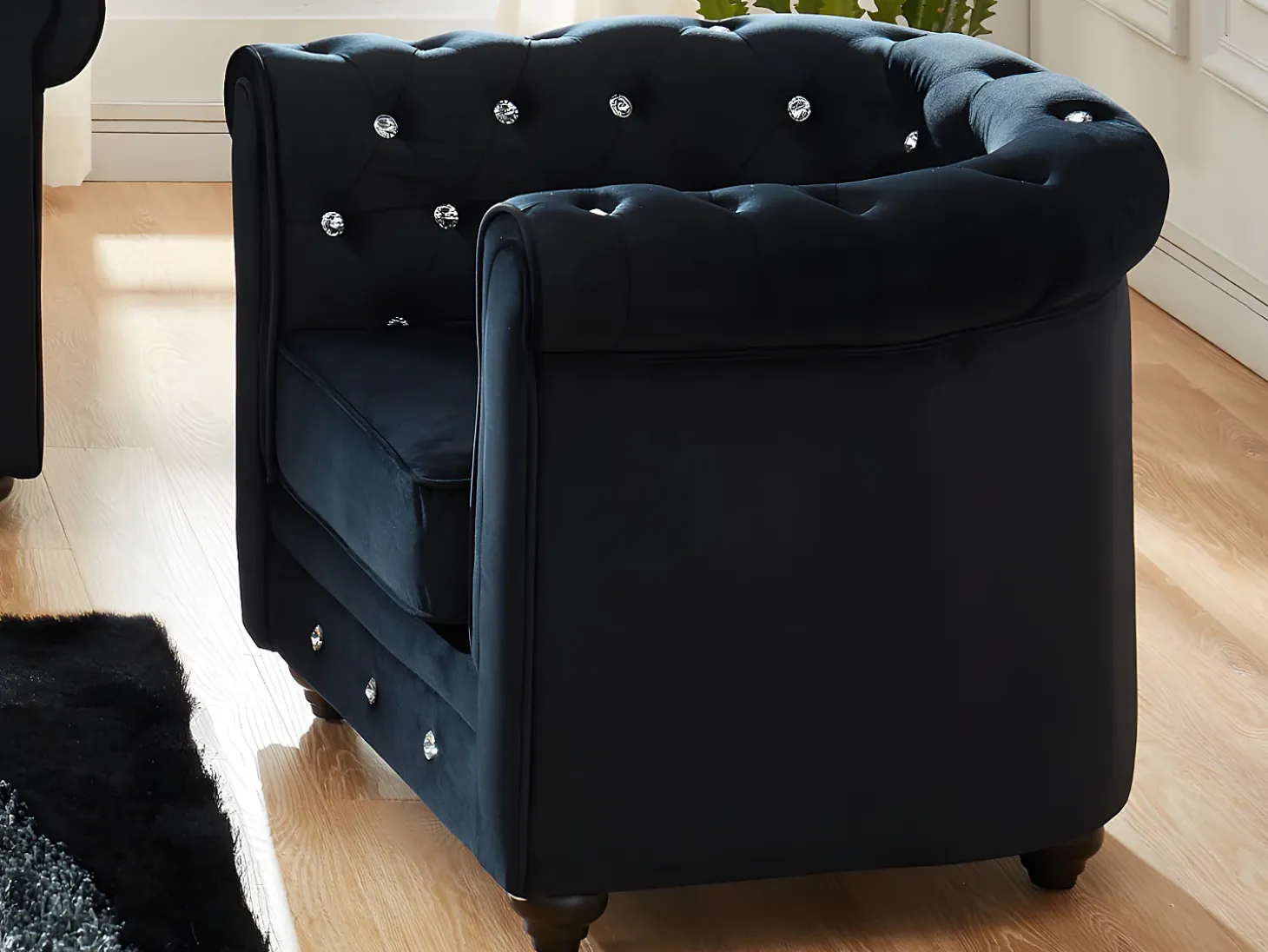 Conjunto 2 sillones terciopelo negro CHESTERFIELD